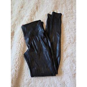 SPANX Black Faux Leather leggings size M womens workout yoga pilates pants